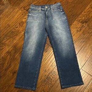 Jeans, size 10, stretchy. No tag, no brand